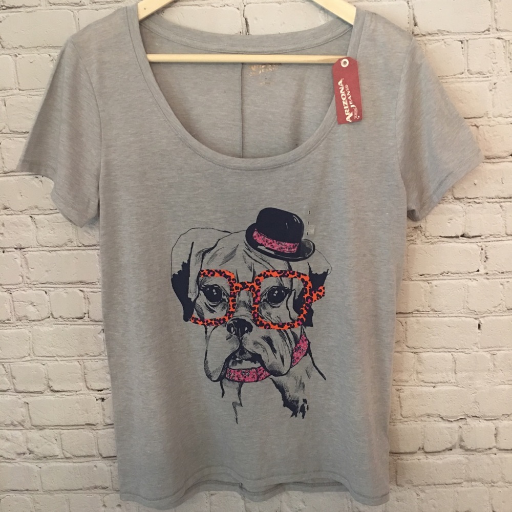 NWT Arizona Jean Co. Tee Shirt, Dog,Hat,Glasses